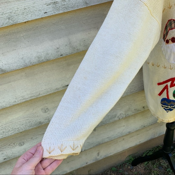 Vintage 90s White Patchwork Appliqué Long Sleeve Crewneck Ugly Christmas Sweater - Picture 12 of 16